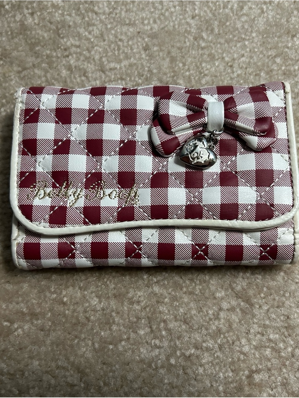 Betty Boop Burgundy and White Checked Bow Wallet